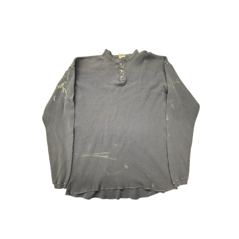 Faded Vintage 90’s GreatLand Men's Small Blue Waffle Knit Henley Long Sleeve